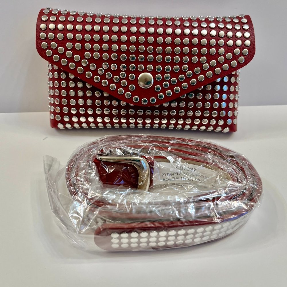 Belt Bag/ Fanny Bag / Studded Silver Over Burgundy / Snap Close - NWT